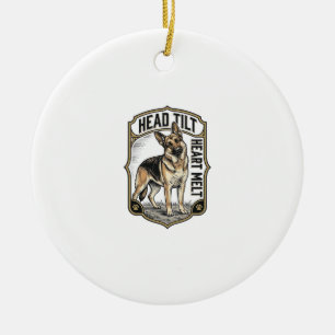 German Shepherd Shirt Vintage Engraving Head Tilt Ceramic Ornament