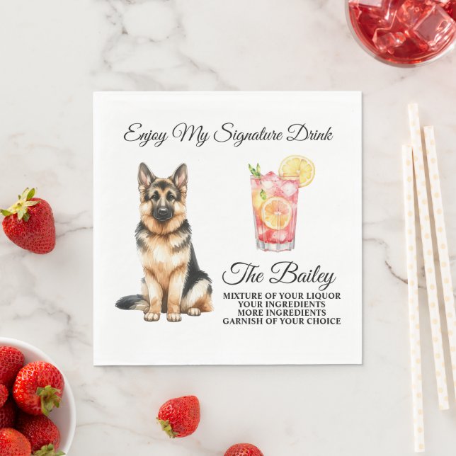 German Shepherd Signature Drink Wedding Pet Napkin (Insitu)