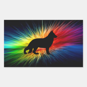 German Shepherd Silhouette on Rainbow Burst Sticker
