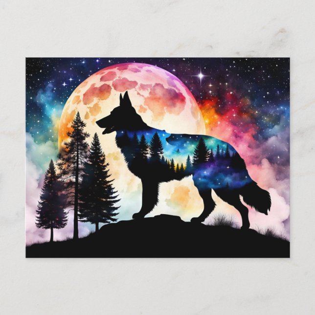 German Shepherd Silhouette on the Mountain Moon  Postcard (Front)
