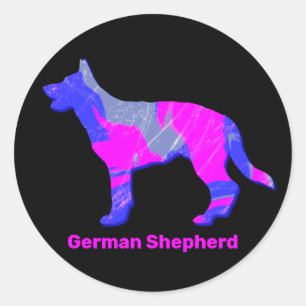 German Shepherd Silhouette Pink&Blue Classic Round Sticker