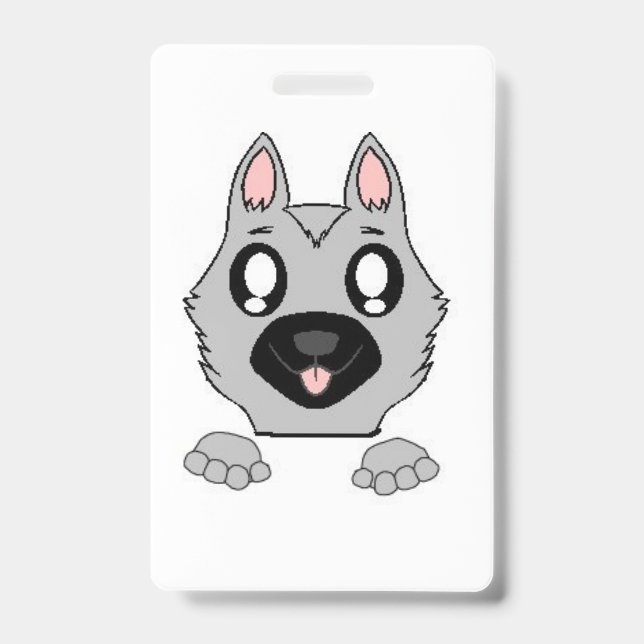 German Shepherd Silver and Black Peeking Cartoon Badge (Front)