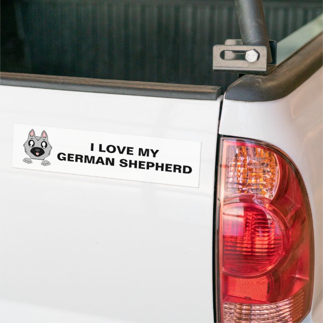 German Shepherd Silver and Black Peeking Cartoon Bumper Sticker (On Truck)