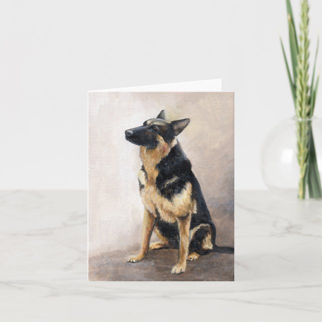 German Shepherd Sitting Dog Art Note Card (Front)