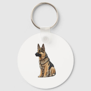 German Shepherd Sitting  Keychain