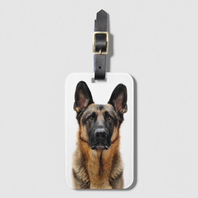 German Shepherd Sitting Up Luggage Tag (Front Vertical)