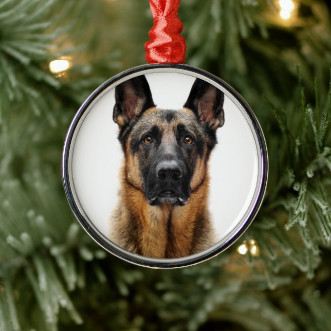 German Shepherd Sitting Up Metal Ornament (Tree)