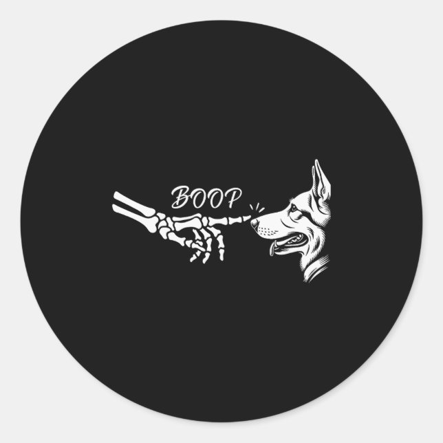 German Shepherd Skeleton Hand Boop Halloween Pet W Classic Round Sticker (Front)