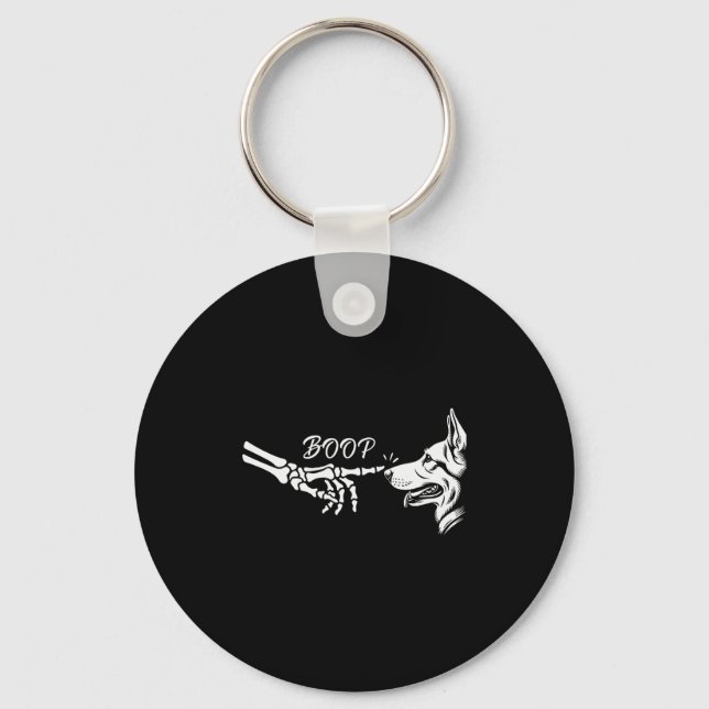 German Shepherd Skeleton Hand Boop Halloween Pet W Keychain (Front)