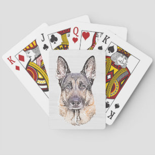 German Shepherd Sketched Dog Art Playing Cards