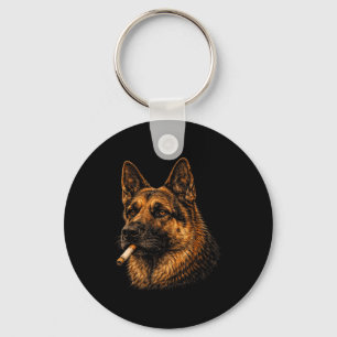 German shepherd smoking cigarette meme vintage keychain