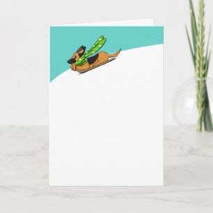 German Shepherd Snow Sled Modern Holiday Card