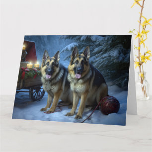 German Shepherd Snowy Sleigh Christmas Decor  Card