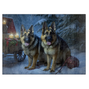 German Shepherd Snowy Sleigh Christmas Decor Cutting Board