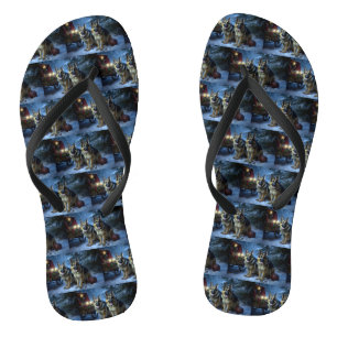 German Shepherd Snowy Sleigh Christmas Decor   Flip Flops