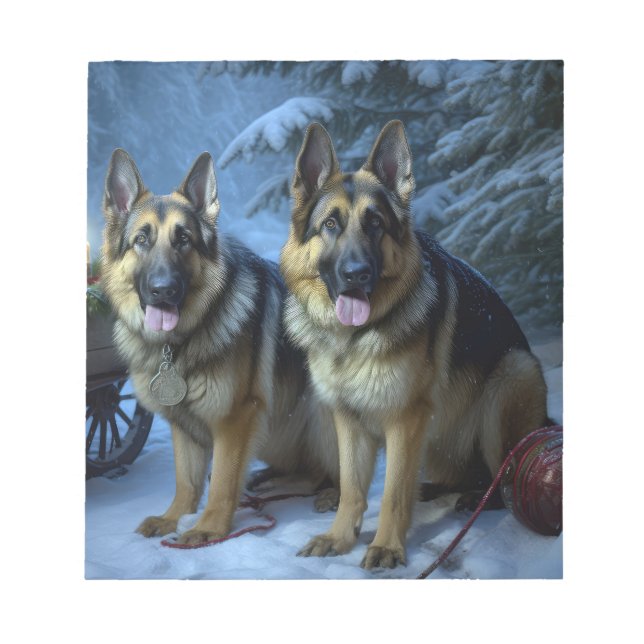 German Shepherd Snowy Sleigh Christmas Decor  Notepad (Front)