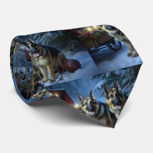 German Shepherd Snowy Sleigh Christmas Decor  Tie