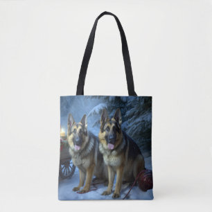 German Shepherd Snowy Sleigh Christmas Decor  Tote Bag