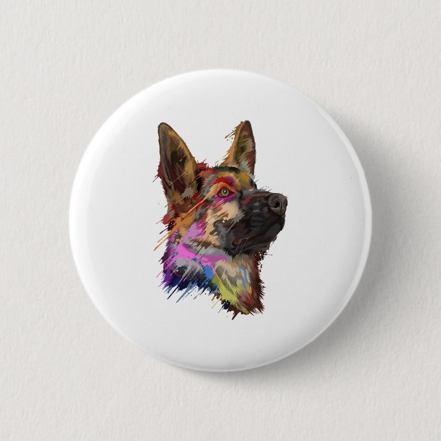 German Shepherd Splash Art  2 Inch Round Button (Front)
