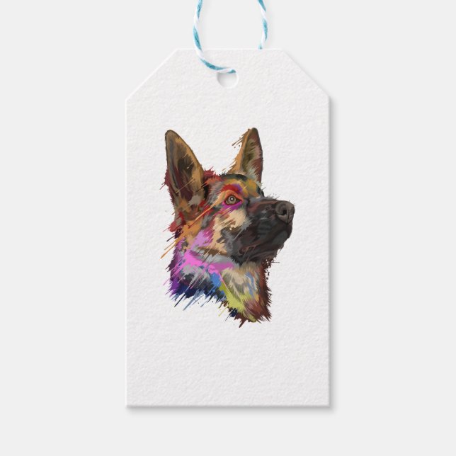 German Shepherd Splash Art  Gift Tags (Front)