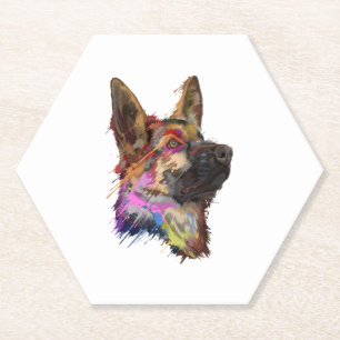 German Shepherd Splash Art Paper Coaster