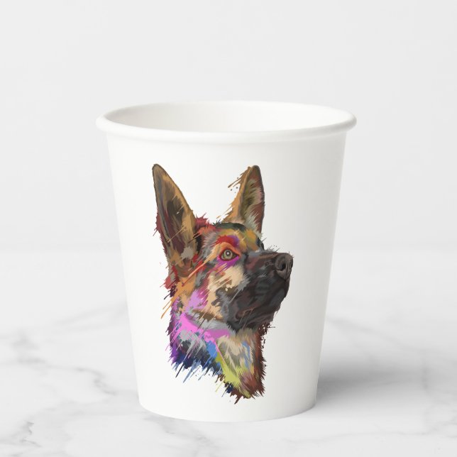 German Shepherd Splash Art  Paper Cups (Front)