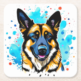 German Shepherd Splash  Square Paper Coaster