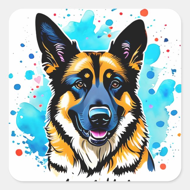 German Shepherd Splash Square Sticker (Front)