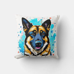 German Shepherd Splash Throw Pillow