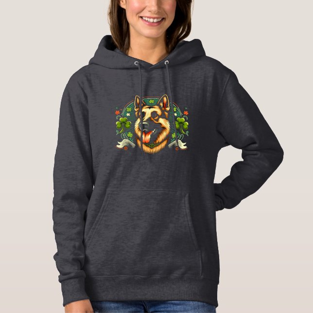 German Shepherd St Patrick's Day Shepherd Dog Gift Hoodie (Front)