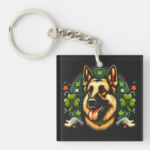 German Shepherd St Patrick's Day Shepherd Dog Gift Keychain
