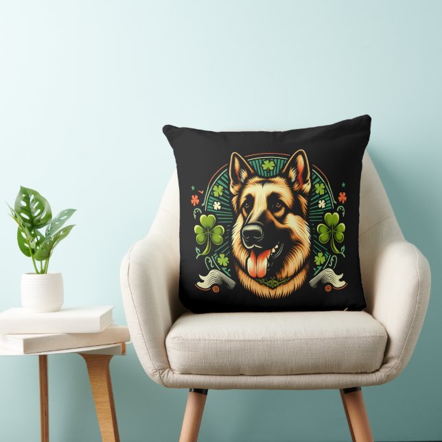 German Shepherd St Patrick's Day Shepherd Dog Gift Throw Pillow (Chair)