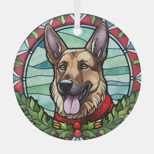 German Shepherd Stained Glass Christmas Ornament
