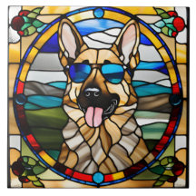 German Shepherd Stained Glass Decorative Tile
