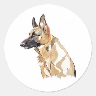 German Shepherd Sticker, Watercolor Art Classic Round Sticker