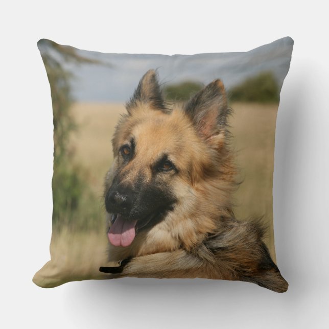 German Shepherd Sticking Tongue Out Throw Pillow (Front)