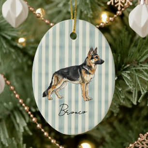 German Shepherd Stripe Christmas Ceramic Ornament