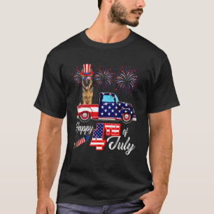 German Shepherd Sunglasses American Flag On Pickup T-Shirt