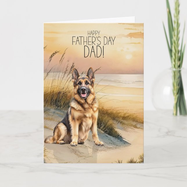 German Shepherd Sunset Beach Father's Day Holiday Card (Front)