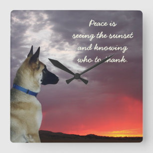 German Shepherd Sunset Wall Clock with Quote