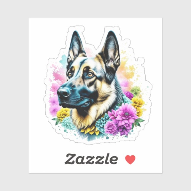 German Shepherd surrounded by Flowers (Sheet)