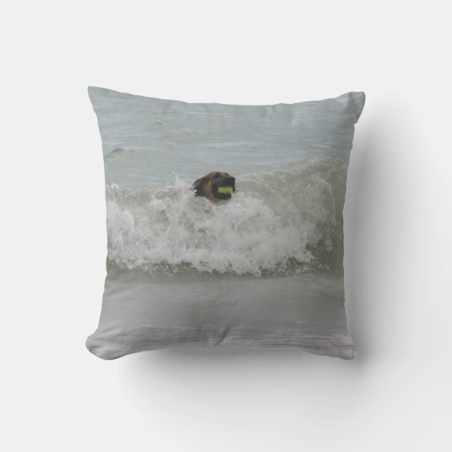 german shepherd swimming in wave throw pillow (Front)