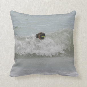 german shepherd swimming in wave throw pillow