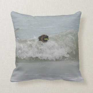 german shepherd swimming in wave throw pillow