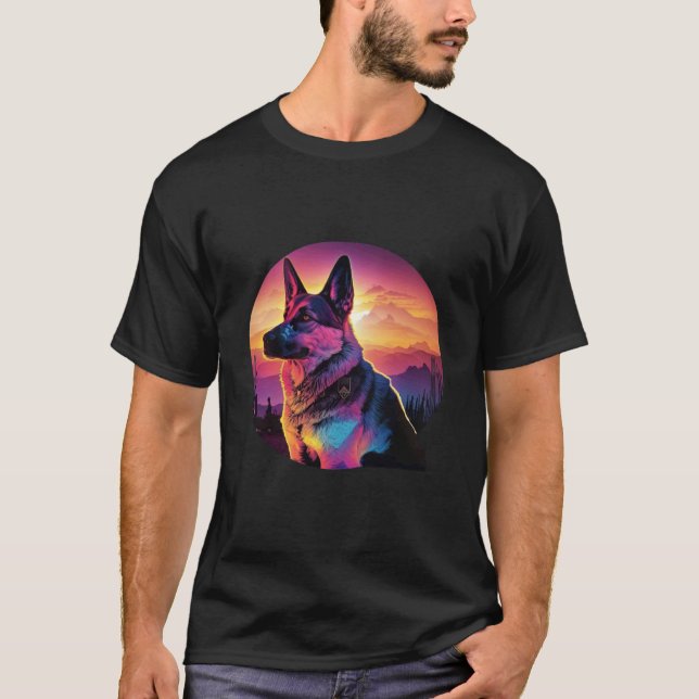 German Shepherd Synthwave 80s Retrowave Aesthetic T-Shirt (Front)