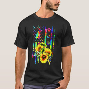 German Shepherd Tie Dye American Flag And Sunflowe T-Shirt