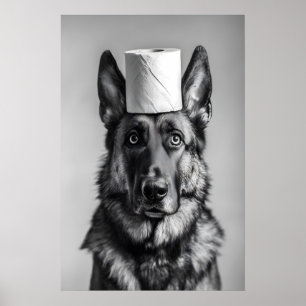 German Shepherd Toilet Paper Roll, Funny Bathroom Poster
