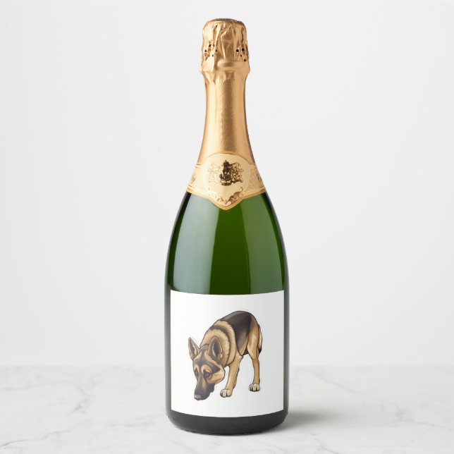 German Shepherd Tracking  Sparkling Wine Label (Front)