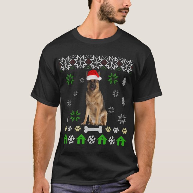 German Shepherd Ugly Christmas-German Shepherd Dog T-Shirt (Front)