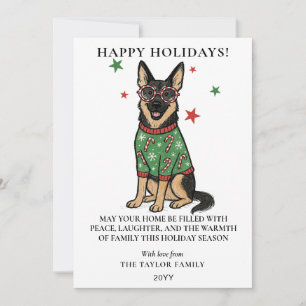 German Shepherd Ugly Sweater Candy Cane Glasses Holiday Card